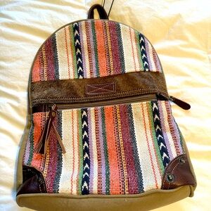Myra Bag Vibrant Striped Backpack with Brown Accents